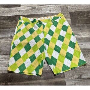 Loudmouth Golf Men's Green, Yellow, White Argyle Diamond Sz 38 FLAWS READ